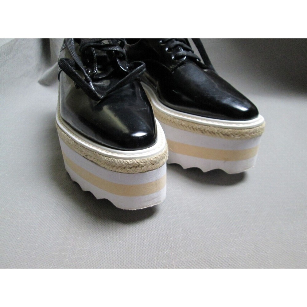 Mango sneakers womens 7 black big platform lace up Kenji contrast oxford stripe - Picture 14 of 16